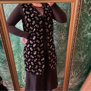 Schmeinck Velveteen Long Black Vest with Holographic Paisley Design